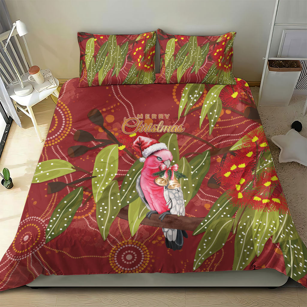 Australia Christmas Indigenous Bedding Set Galah Bird on Eucalyptus