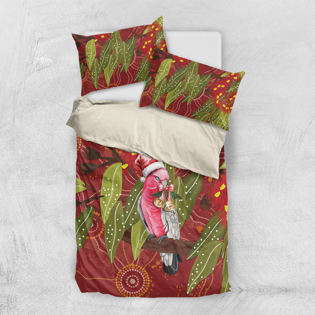 Australia Christmas Indigenous Bedding Set Galah Bird on Eucalyptus