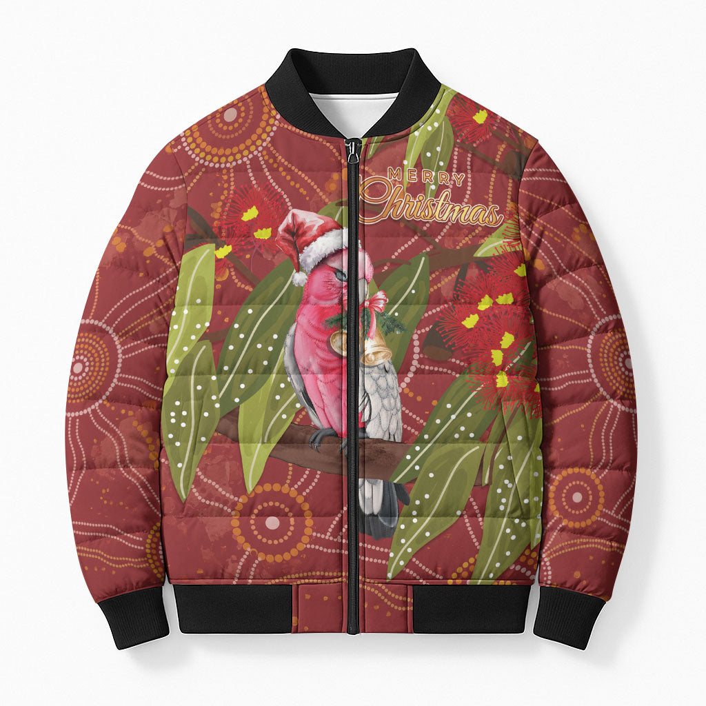 Australia Christmas Indigenous Bomber Puffer Jacket Galah Bird on Eucalyptus
