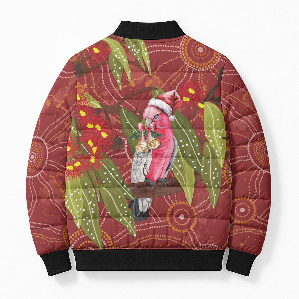 Australia Christmas Indigenous Bomber Puffer Jacket Galah Bird on Eucalyptus