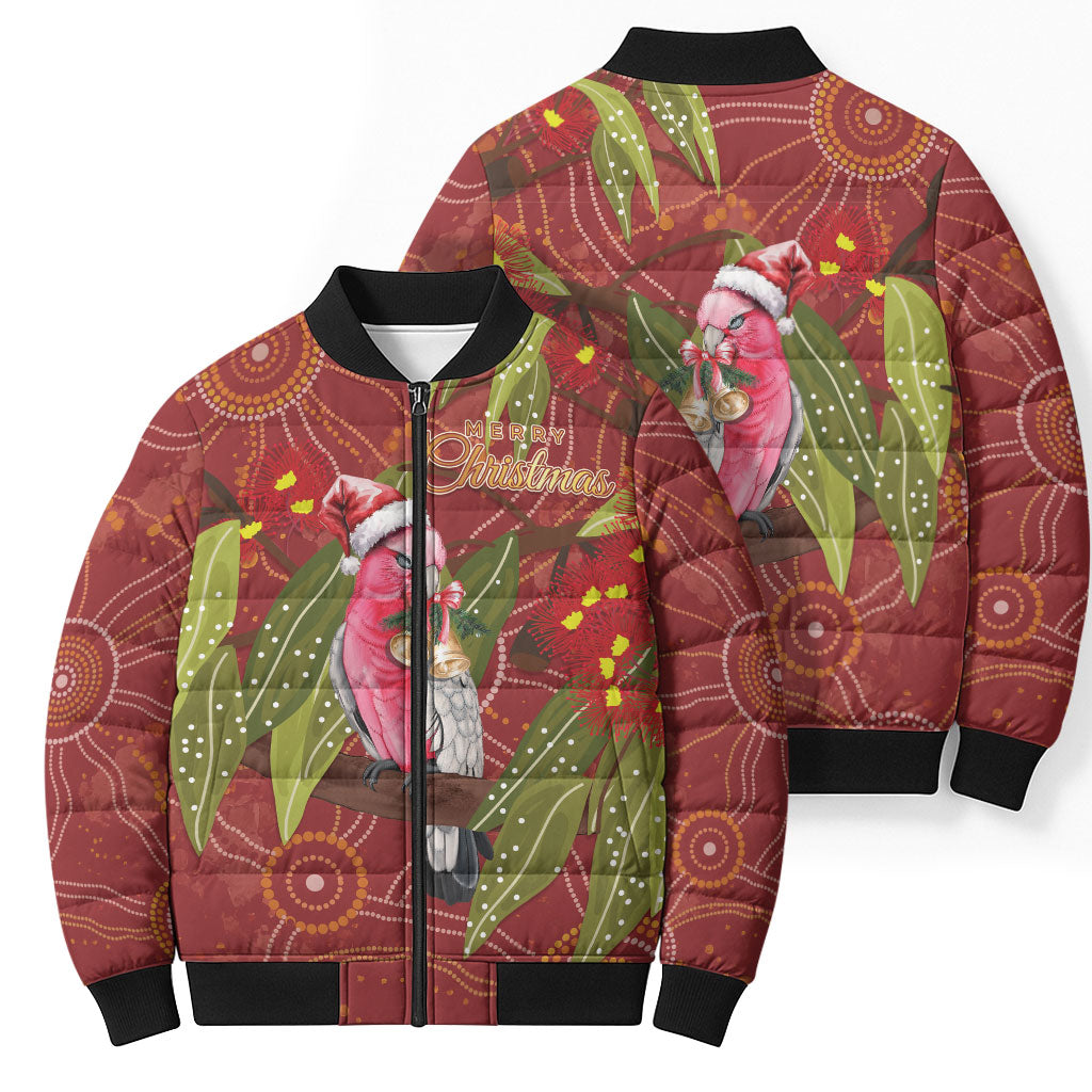 Australia Christmas Indigenous Bomber Puffer Jacket Galah Bird on Eucalyptus