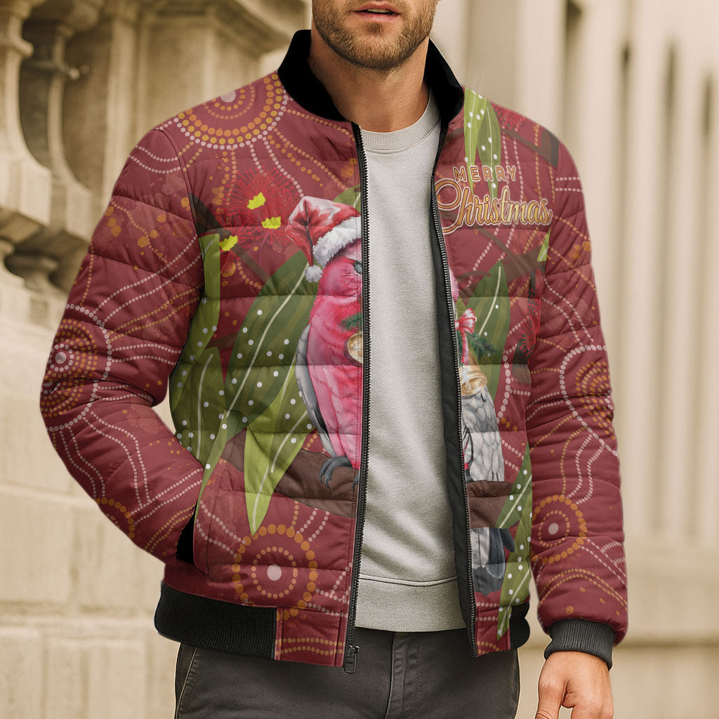 Australia Christmas Indigenous Bomber Puffer Jacket Galah Bird on Eucalyptus