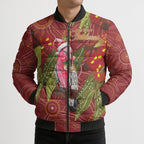 Australia Christmas Indigenous Bomber Puffer Jacket Galah Bird on Eucalyptus
