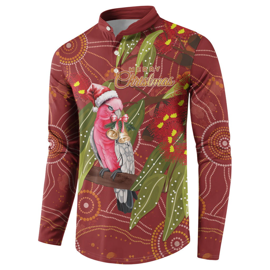 Australia Christmas Indigenous Button Sweatshirt Galah Bird on Eucalyptus