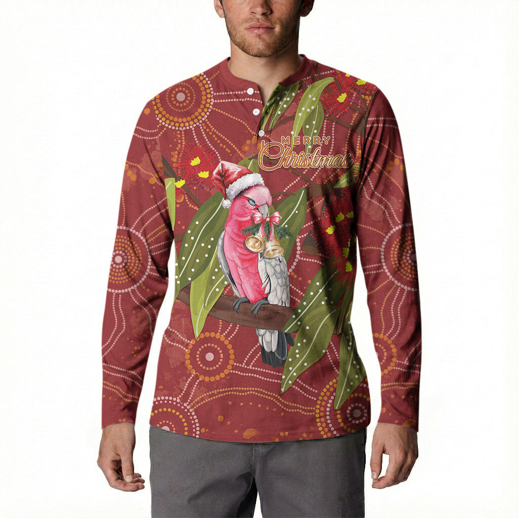 Australia Christmas Indigenous Button Sweatshirt Galah Bird on Eucalyptus