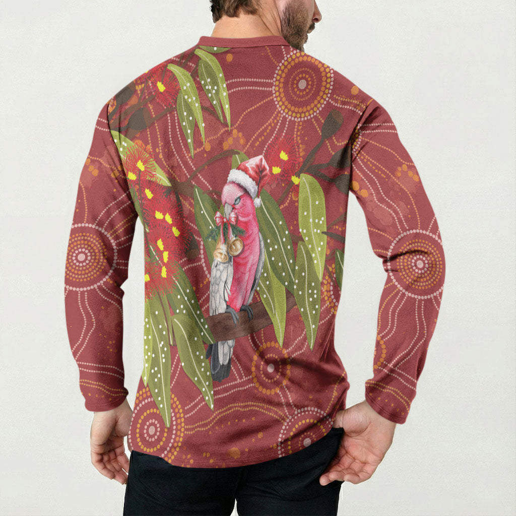 Australia Christmas Indigenous Button Sweatshirt Galah Bird on Eucalyptus