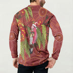 Australia Christmas Indigenous Button Sweatshirt Galah Bird on Eucalyptus