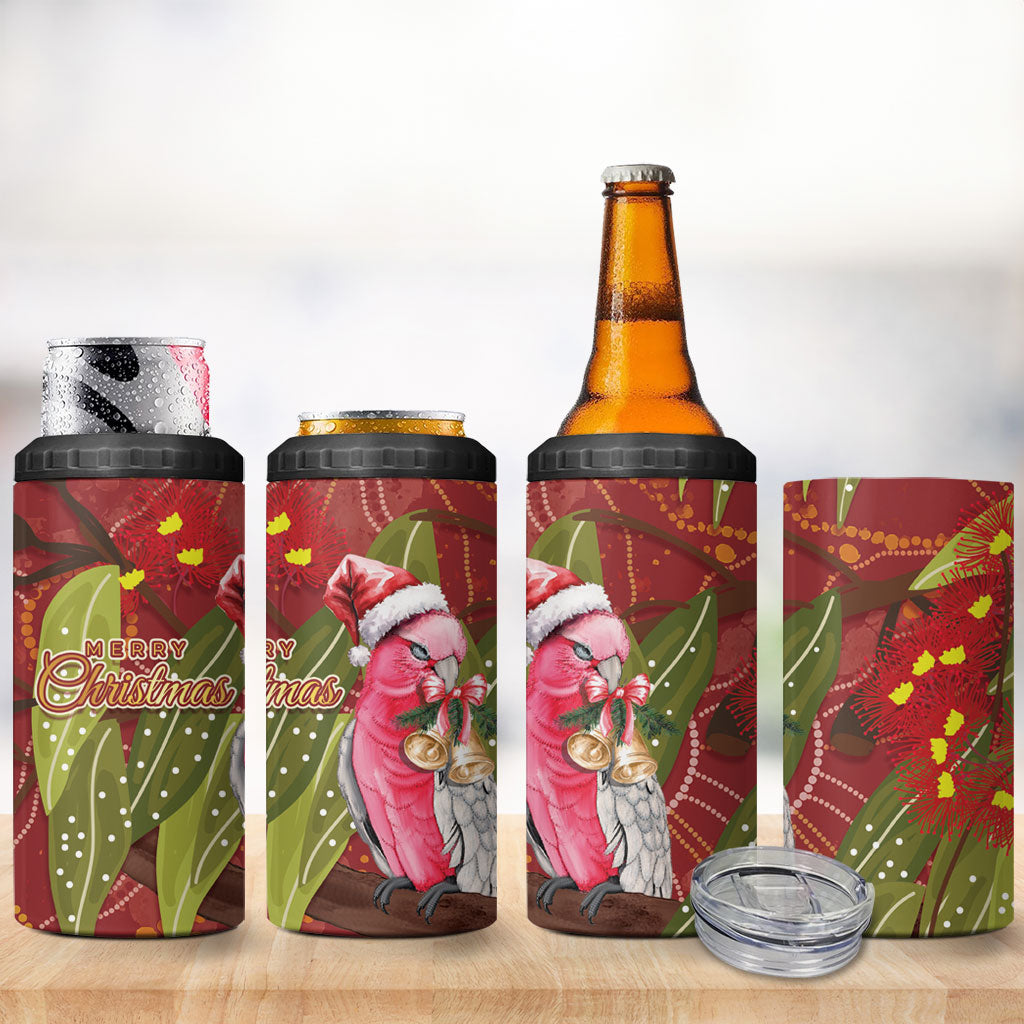 Australia Christmas Indigenous 4 in 1 Can Cooler Tumbler Galah Bird on Eucalyptus