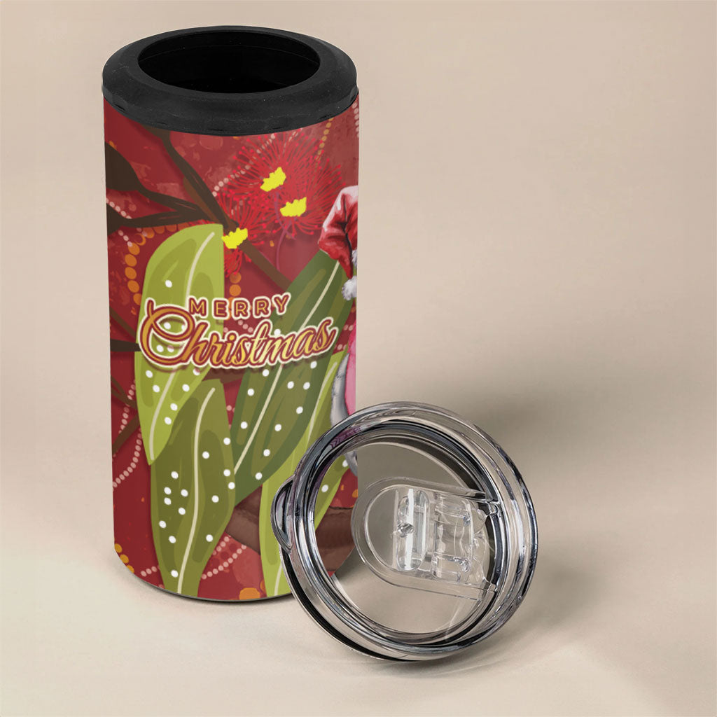 Australia Christmas Indigenous 4 in 1 Can Cooler Tumbler Galah Bird on Eucalyptus