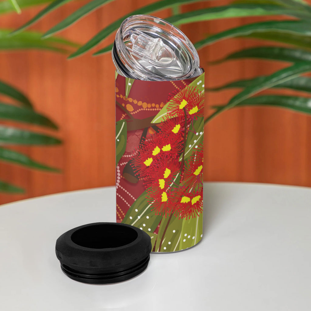 Australia Christmas Indigenous 4 in 1 Can Cooler Tumbler Galah Bird on Eucalyptus