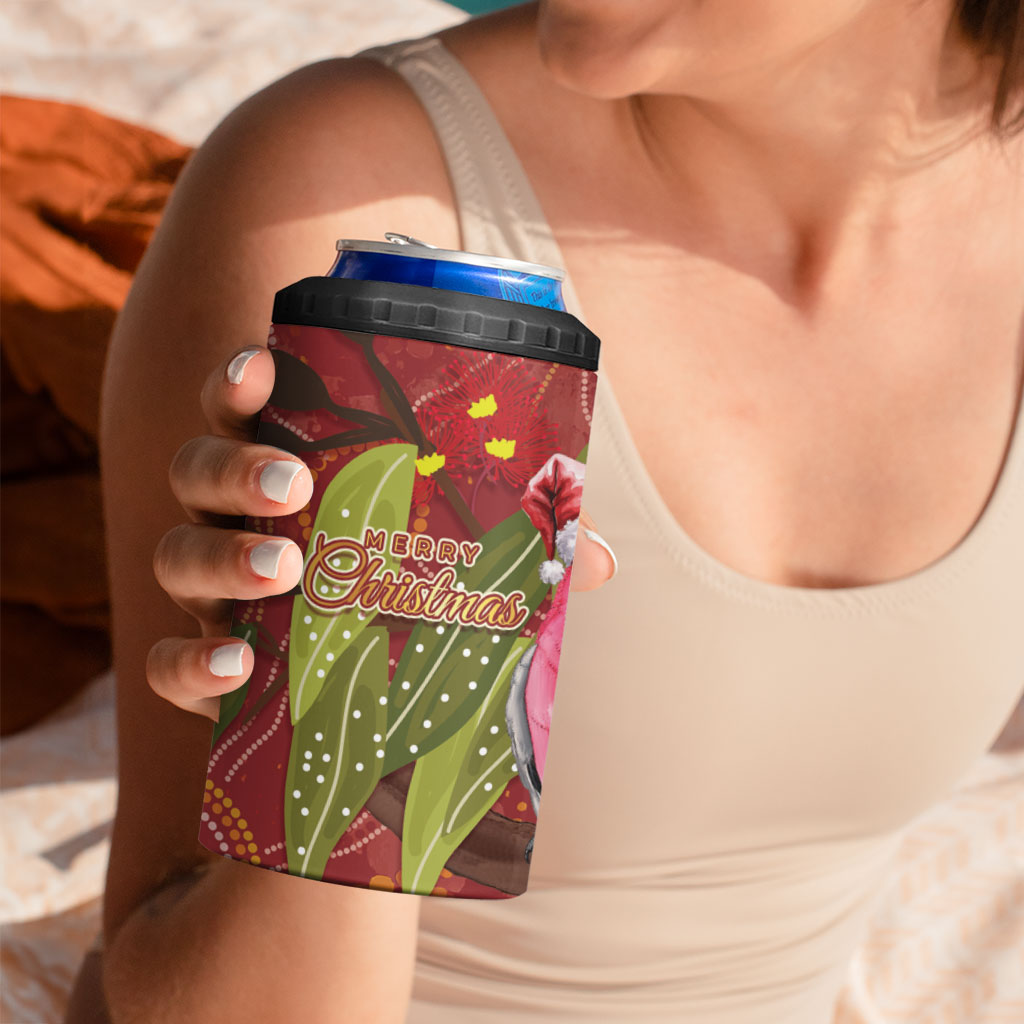 Australia Christmas Indigenous 4 in 1 Can Cooler Tumbler Galah Bird on Eucalyptus