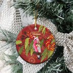 Australia Christmas Indigenous Ceramic Ornament Galah Bird on Eucalyptus