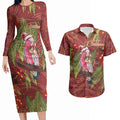 Australia Christmas Indigenous Couples Matching Long Sleeve Bodycon Dress and Hawaiian Shirt Galah Bird on Eucalyptus