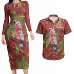 Australia Christmas Indigenous Couples Matching Long Sleeve Bodycon Dress and Hawaiian Shirt Galah Bird on Eucalyptus