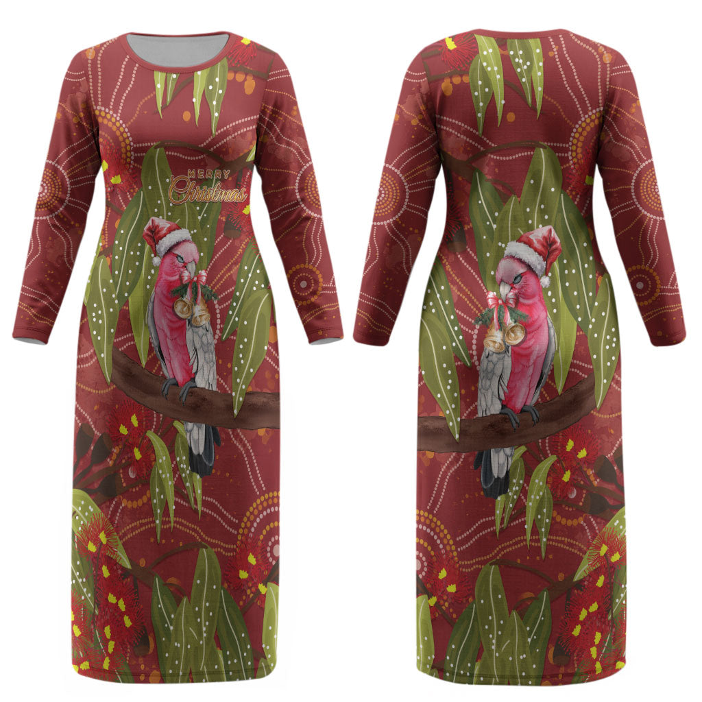Australia Christmas Indigenous Couples Matching Long Sleeve Bodycon Dress and Hawaiian Shirt Galah Bird on Eucalyptus