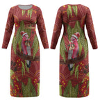 Australia Christmas Indigenous Couples Matching Long Sleeve Bodycon Dress and Hawaiian Shirt Galah Bird on Eucalyptus