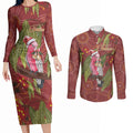 Australia Christmas Indigenous Couples Matching Long Sleeve Bodycon Dress and Long Sleeve Button Shirt Galah Bird on Eucalyptus