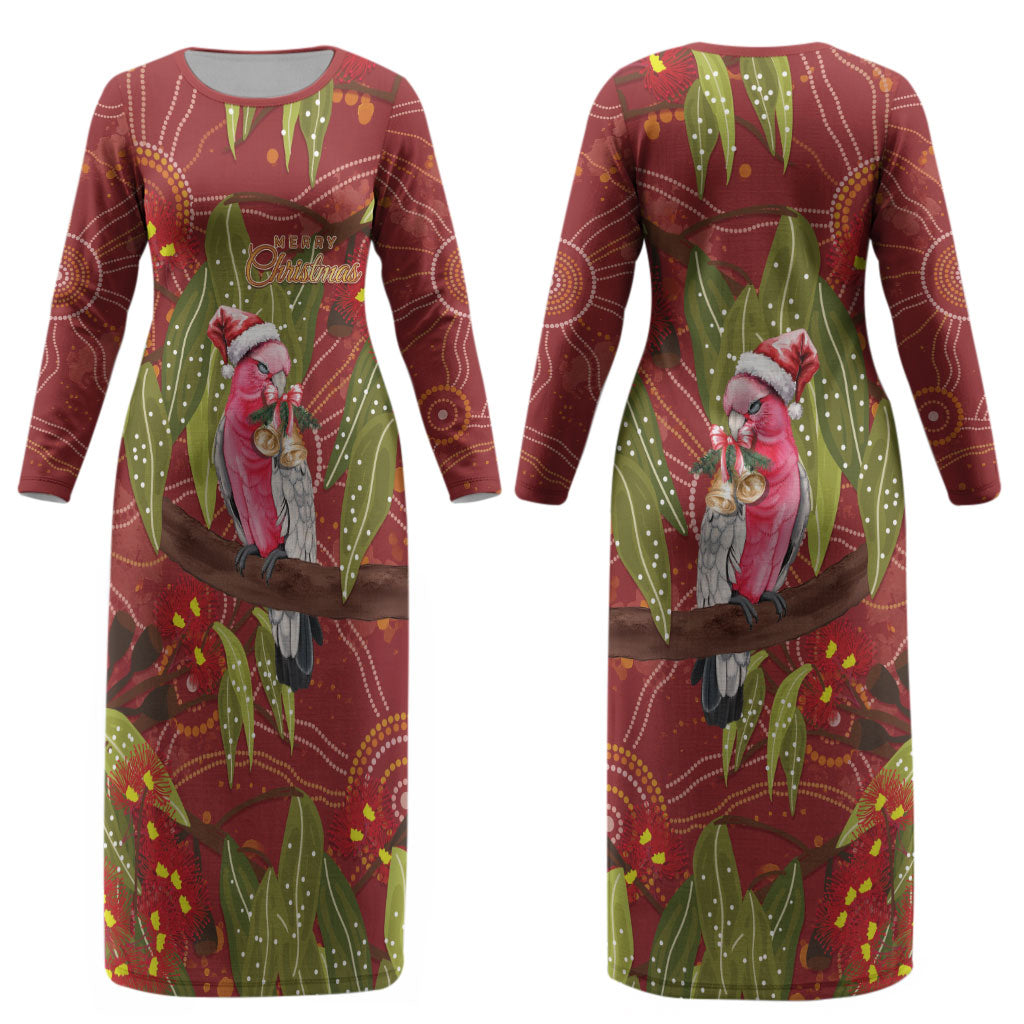 Australia Christmas Indigenous Couples Matching Long Sleeve Bodycon Dress and Long Sleeve Button Shirt Galah Bird on Eucalyptus