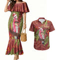 Australia Christmas Indigenous Couples Matching Mermaid Dress and Hawaiian Shirt Galah Bird on Eucalyptus