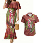 Australia Christmas Indigenous Couples Matching Mermaid Dress and Hawaiian Shirt Galah Bird on Eucalyptus