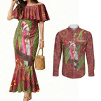 Australia Christmas Indigenous Couples Matching Mermaid Dress and Long Sleeve Button Shirt Galah Bird on Eucalyptus