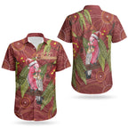 Australia Christmas Indigenous Couples Matching Off Shoulder Maxi Dress and Hawaiian Shirt Galah Bird on Eucalyptus