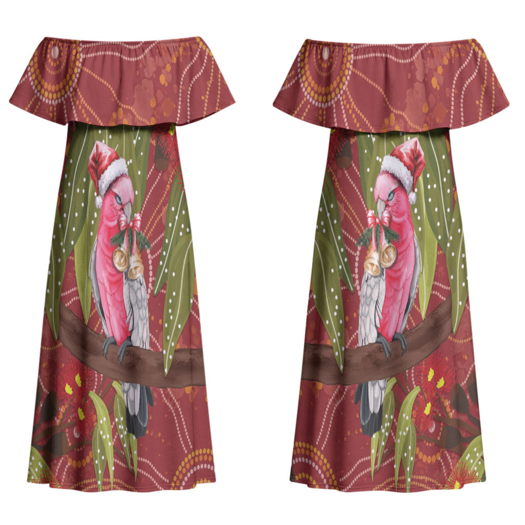 Australia Christmas Indigenous Couples Matching Off Shoulder Maxi Dress and Hawaiian Shirt Galah Bird on Eucalyptus
