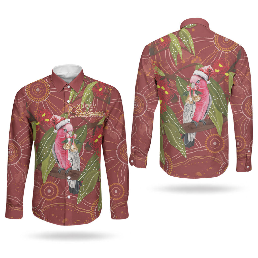 Australia Christmas Indigenous Couples Matching Off Shoulder Maxi Dress and Long Sleeve Button Shirt Galah Bird on Eucalyptus