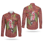Australia Christmas Indigenous Couples Matching Off Shoulder Maxi Dress and Long Sleeve Button Shirt Galah Bird on Eucalyptus