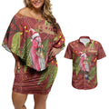 Australia Christmas Indigenous Couples Matching Off Shoulder Short Dress and Hawaiian Shirt Galah Bird on Eucalyptus