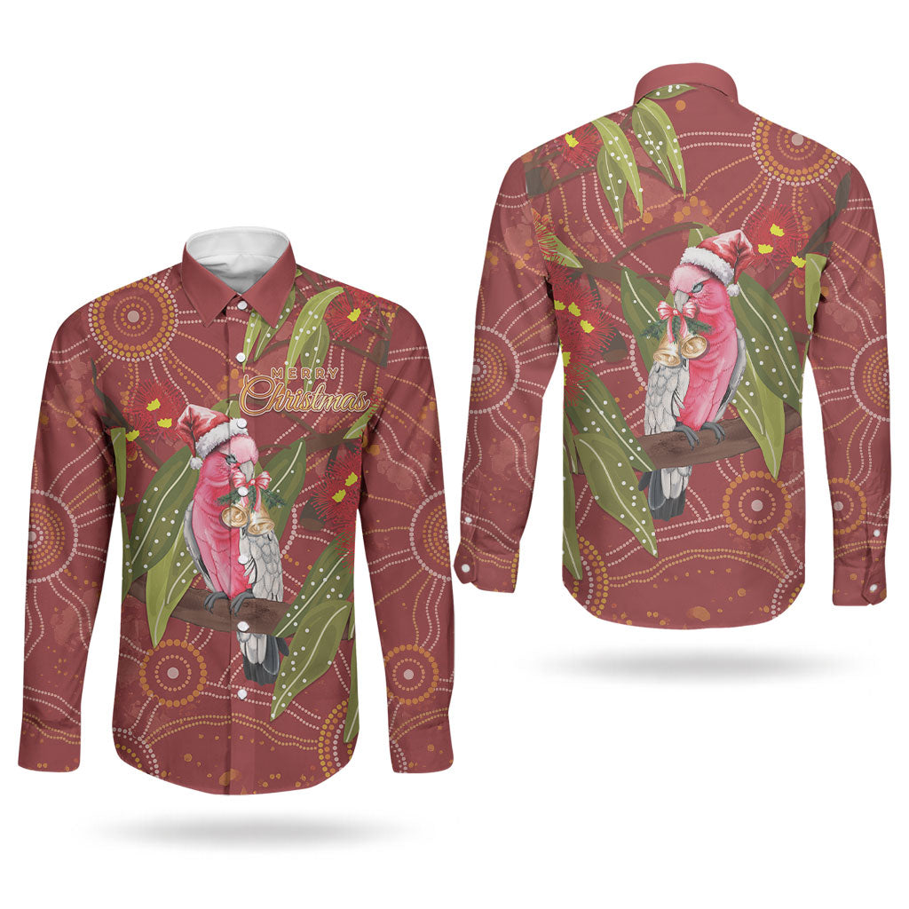 Australia Christmas Indigenous Couples Matching Off Shoulder Short Dress and Long Sleeve Button Shirt Galah Bird on Eucalyptus