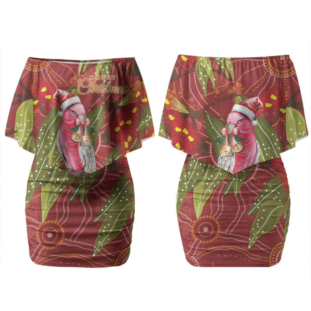 Australia Christmas Indigenous Couples Matching Off Shoulder Short Dress and Long Sleeve Button Shirt Galah Bird on Eucalyptus