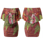 Australia Christmas Indigenous Couples Matching Off Shoulder Short Dress and Long Sleeve Button Shirt Galah Bird on Eucalyptus