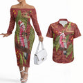 Australia Christmas Indigenous Couples Matching Off The Shoulder Long Sleeve Dress and Hawaiian Shirt Galah Bird on Eucalyptus