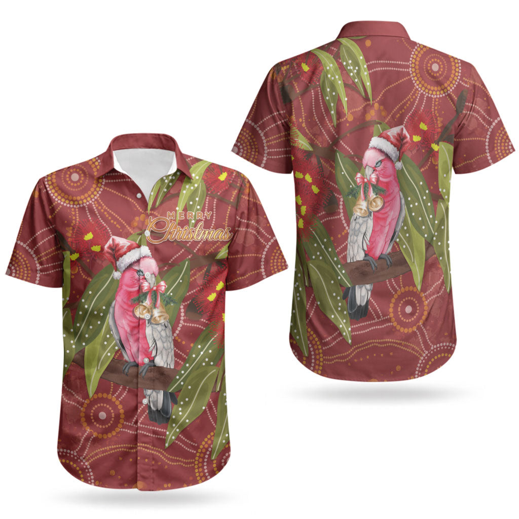 Australia Christmas Indigenous Couples Matching Off The Shoulder Long Sleeve Dress and Hawaiian Shirt Galah Bird on Eucalyptus