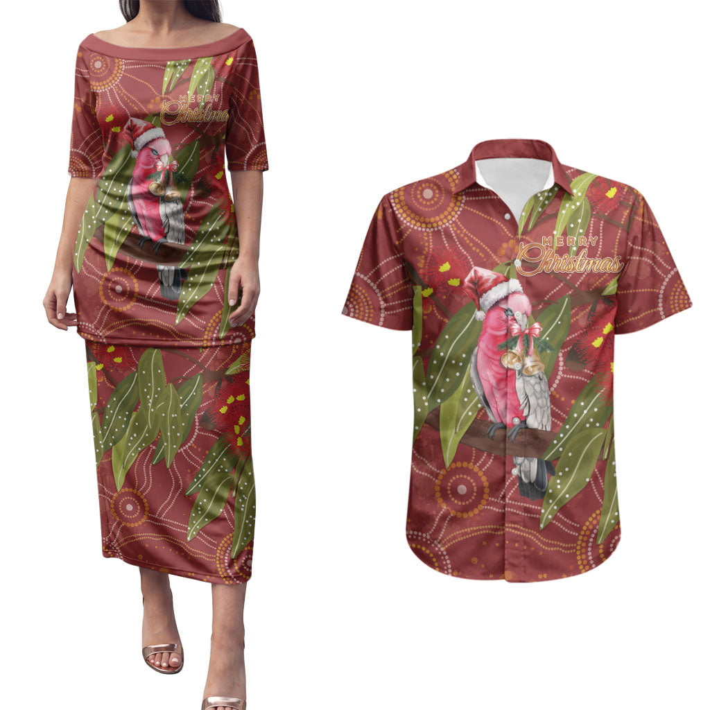 Australia Christmas Indigenous Couples Matching Puletasi and Hawaiian Shirt Galah Bird on Eucalyptus