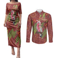 Australia Christmas Indigenous Couples Matching Puletasi and Long Sleeve Button Shirt Galah Bird on Eucalyptus