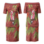 Australia Christmas Indigenous Couples Matching Puletasi and Long Sleeve Button Shirt Galah Bird on Eucalyptus