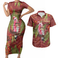 Australia Christmas Indigenous Couples Matching Short Sleeve Bodycon Dress and Hawaiian Shirt Galah Bird on Eucalyptus