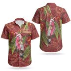 Australia Christmas Indigenous Couples Matching Short Sleeve Bodycon Dress and Hawaiian Shirt Galah Bird on Eucalyptus