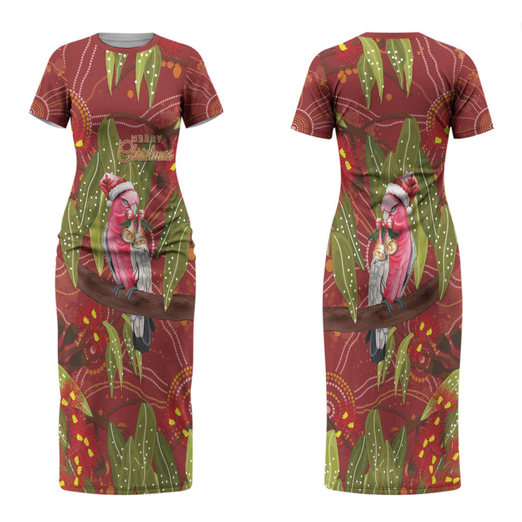 Australia Christmas Indigenous Couples Matching Short Sleeve Bodycon Dress and Long Sleeve Button Shirt Galah Bird on Eucalyptus