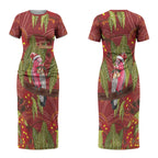 Australia Christmas Indigenous Couples Matching Short Sleeve Bodycon Dress and Long Sleeve Button Shirt Galah Bird on Eucalyptus