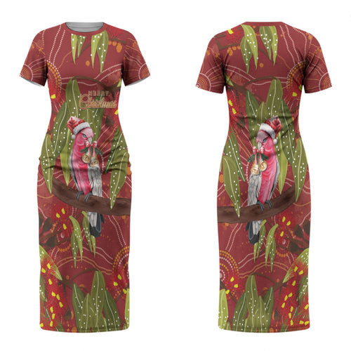 Australia Christmas Indigenous Couples Matching Short Sleeve Bodycon Dress and Long Sleeve Button Shirt Galah Bird on Eucalyptus