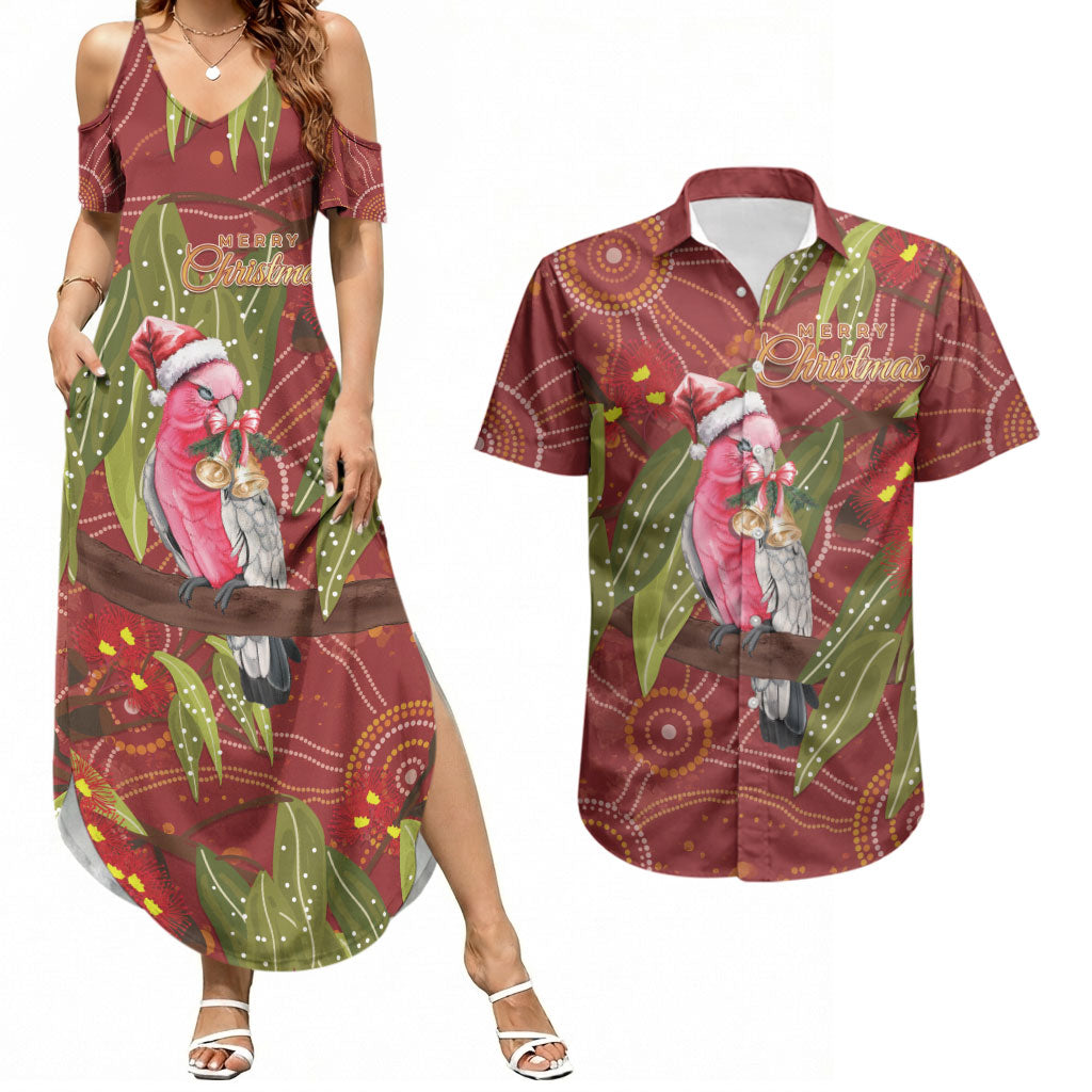 Australia Christmas Indigenous Couples Matching Summer Maxi Dress and Hawaiian Shirt Galah Bird on Eucalyptus