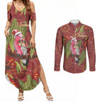 Australia Christmas Indigenous Couples Matching Summer Maxi Dress and Long Sleeve Button Shirt Galah Bird on Eucalyptus