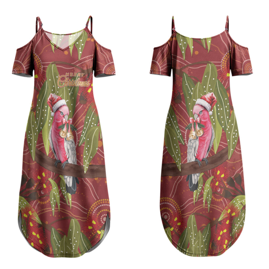 Australia Christmas Indigenous Couples Matching Summer Maxi Dress and Long Sleeve Button Shirt Galah Bird on Eucalyptus
