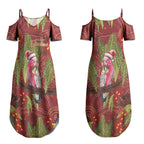 Australia Christmas Indigenous Couples Matching Summer Maxi Dress and Long Sleeve Button Shirt Galah Bird on Eucalyptus