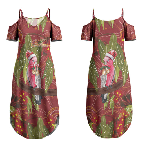 Australia Christmas Indigenous Couples Matching Summer Maxi Dress and Long Sleeve Button Shirt Galah Bird on Eucalyptus