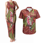 Australia Christmas Indigenous Couples Matching Tank Maxi Dress and Hawaiian Shirt Galah Bird on Eucalyptus