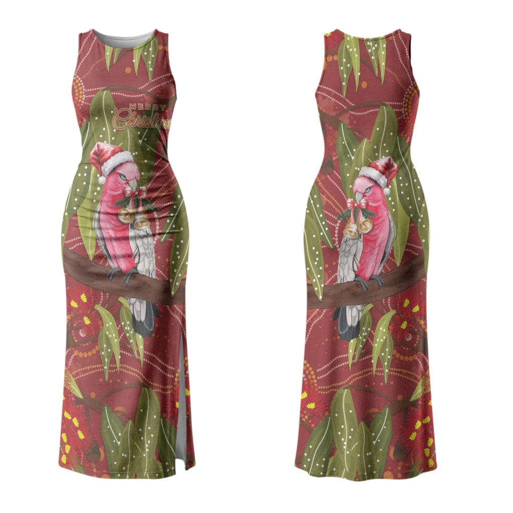 Australia Christmas Indigenous Couples Matching Tank Maxi Dress and Hawaiian Shirt Galah Bird on Eucalyptus